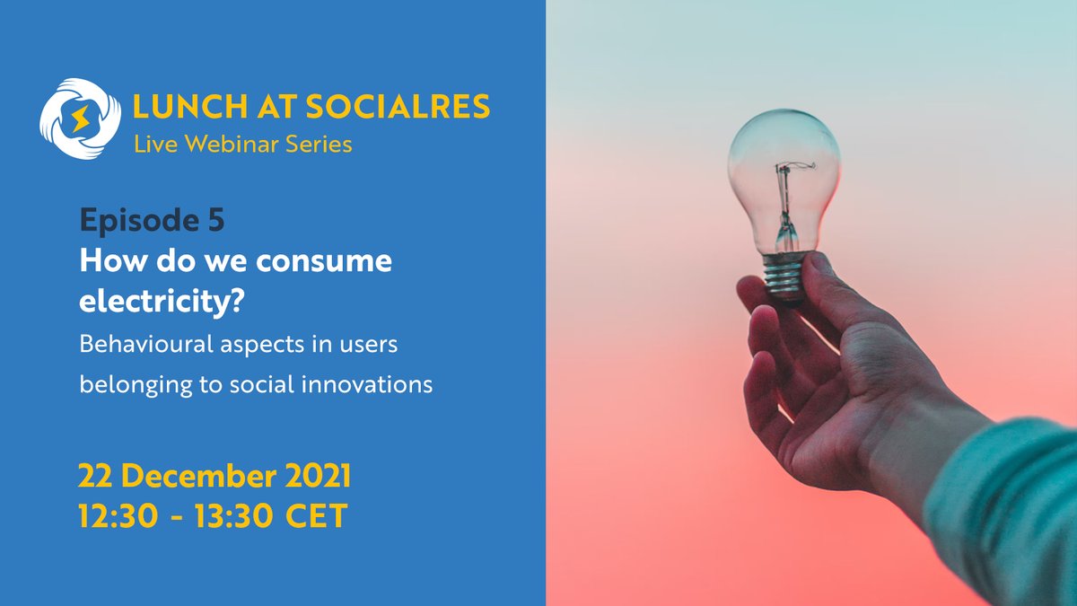 Webinar invitation! Register here bit.ly/3dOaU8g
How do we consume #electricity? What factors influence it? We need a better understanding of the temporal, social and lifestyle aspects related to electricity consumption. 
Discuss this with us at "Lunch at SocialRES n.5"