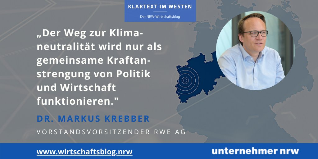 „Neben massivem Ausbau von Erneuerbaren Energien braucht unser #Industriestandort Lösungen für bezahlbare &amp; perspektivisch grüne Energie, die rund um die Uhr &amp; bei jedem Wetter verlässlich zur Verfügung steht.“ Dr. Markus Krebber, CEO <a href="/RWE_AG/">RWE AG</a>, im #Blog. ➡️bit.ly/3e27wqN