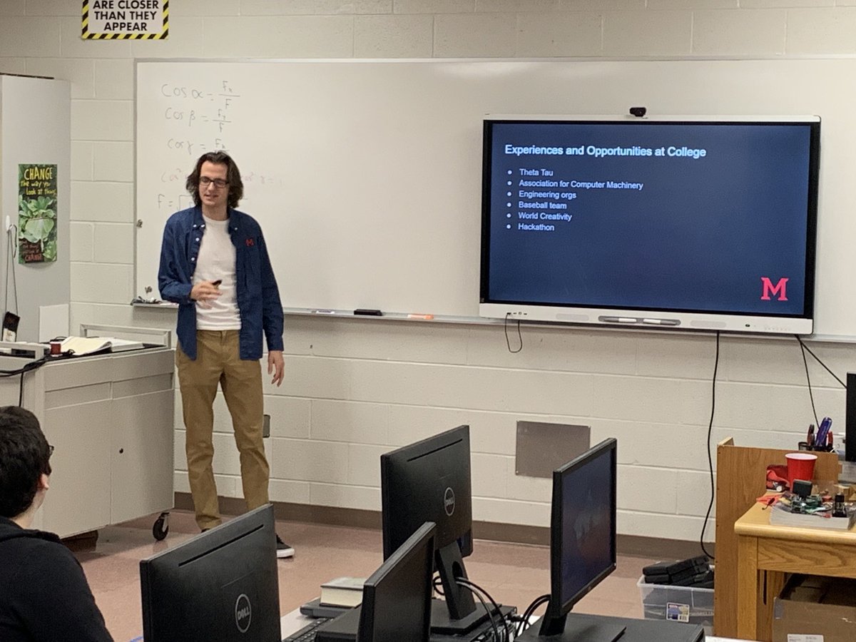 Big thank you to WHS alumni John Doll for spending time today talking to our Engineering students. He shared with our students about his experiences in college and how it has helped him to be prepared for his future. It’s always great when our own students come back and share.