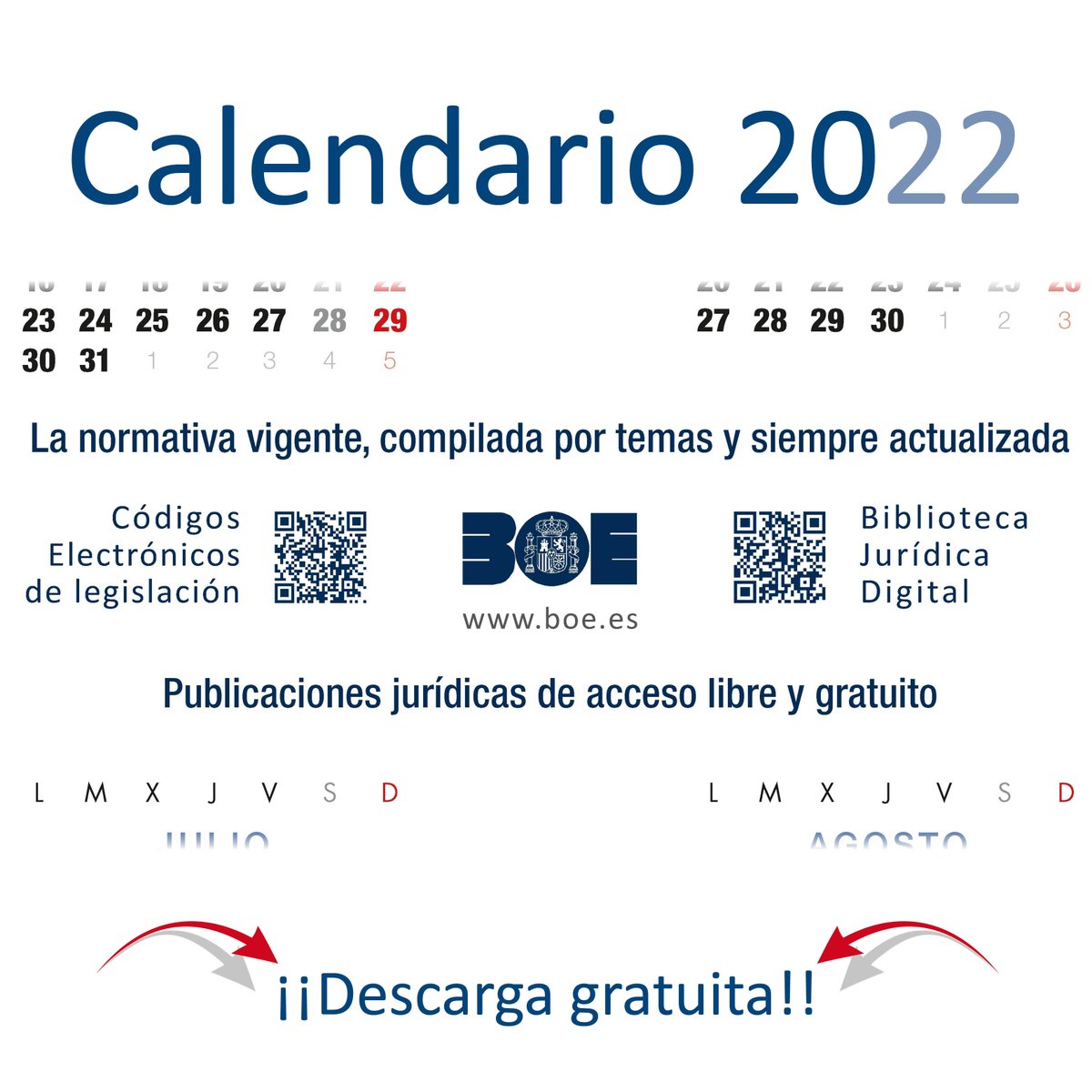CALENDARIO LABORAL 2022
La Editorial de la Agencia Estatal Boletín Oficial del Estado le ofrece en su web el calendario laboral de 2022 para descargar e imprimir: 
PDF -> boe.es/biblioteca_jur…

#EditorialBOE #bibliotecajuridica