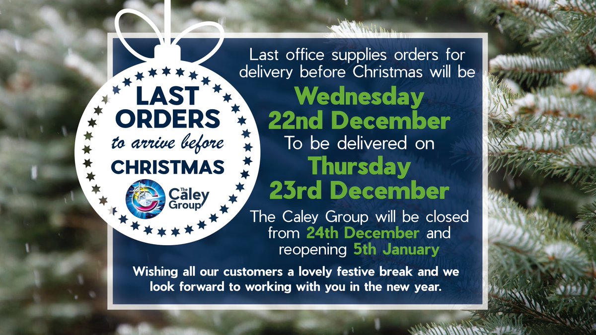 CaleyGroup's tweet photo. There is still time to get those office supplies you need before Christmas. Last orders are on the 22nd of December, to be delivered on the 23rd December!
Head over to our website now to grab everything you need: https://t.co/J8DKlt7OuX https://t.co/KtYmH5cPq1