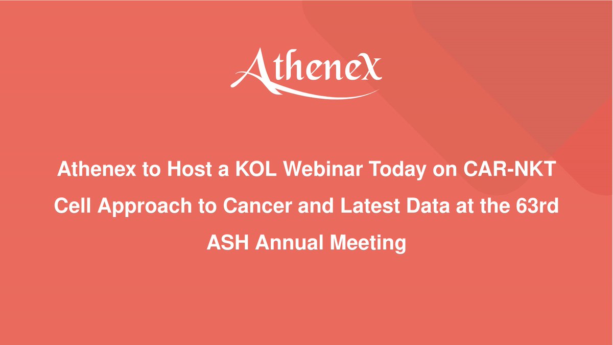 AthenexInc's tweet photo. Today we will host a KOL webinar on our CAR-NKT technology and discuss the data presented @ASH_hematology #ASH21, where interim results from 5 evaluable patients in the ANCHOR study of KUR-502 showed 80% ORR and 60% CR at lowest dose levels. https://t.co/Wqp8kHsLqa #Athenex https://t.co/3VuVvqXjQZ