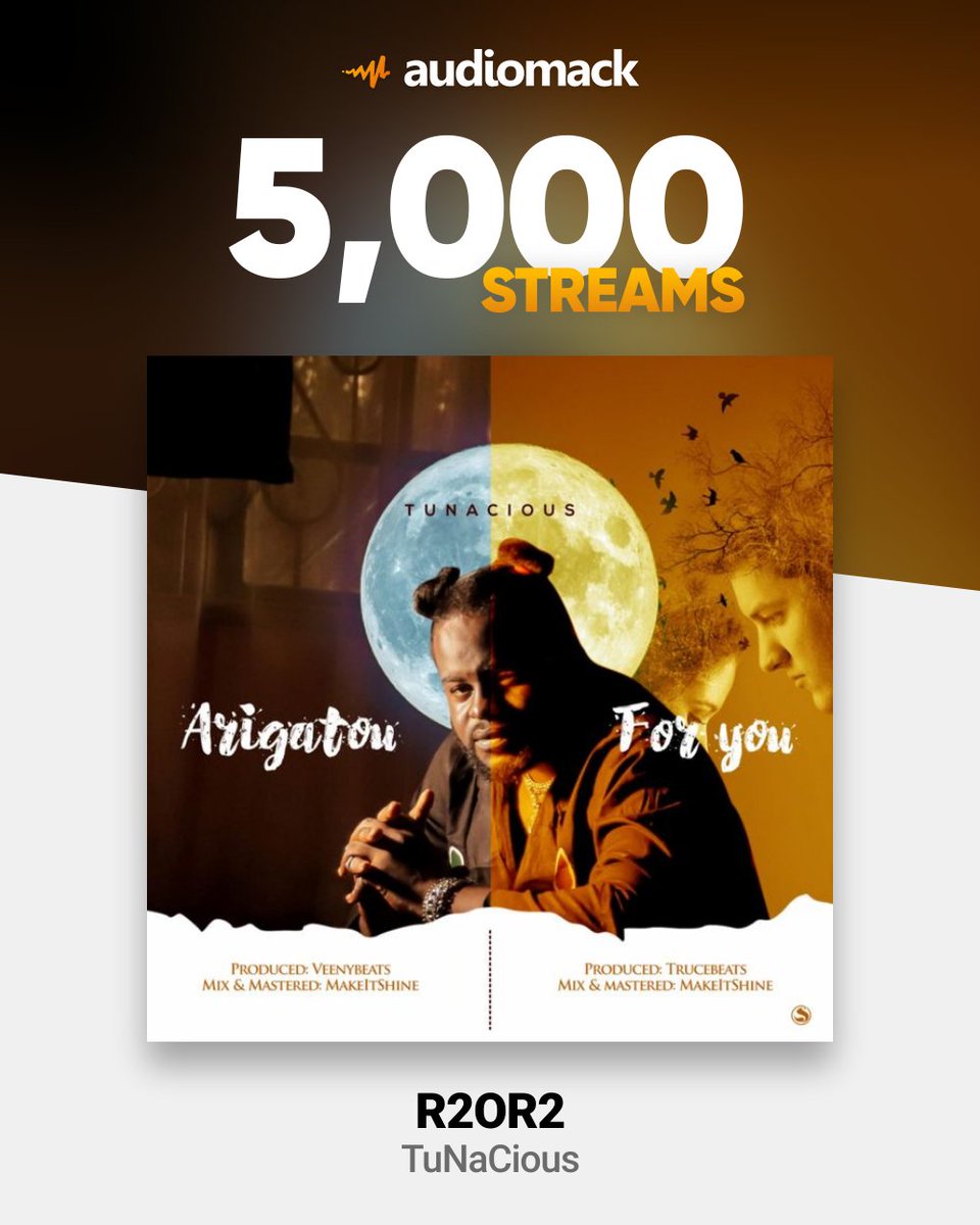 iamtunacious's tweet photo. 5000 #Streams on @audiomack 2days after Release 🥂... Thank y'all for listening.

#r2or2 #originaltheep #iamtunacious #tunacious #trending #audiomack https://t.co/H11tl6hu6d
