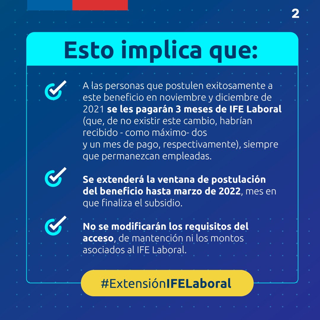 ChileAtiende's tweet photo. Recuerda que se extendió el #IFELaboral hasta marzo de 2022.

✅Para trabajadoras y trabajadores que inicien una nueva relación laboral, con contrato de trabajo indefinido, a plazo fijo, por obra o faena determinada, de temporada o part-time.

Más info 👉 https://t.co/2Va5UBy4zg https://t.co/7r5ALZaYsF