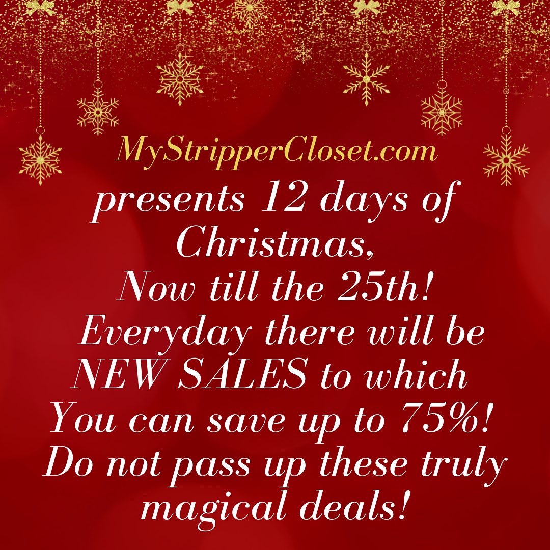 SamStripper's tweet photo. 12 DAYS OF CHRISTMAS! Day 1 starts now! Sign up for our newsletter so you never miss these holiday deals! #Christmas #12DaysofChristmas #strippers #HolidayDeals https://t.co/hCeaEMehtC