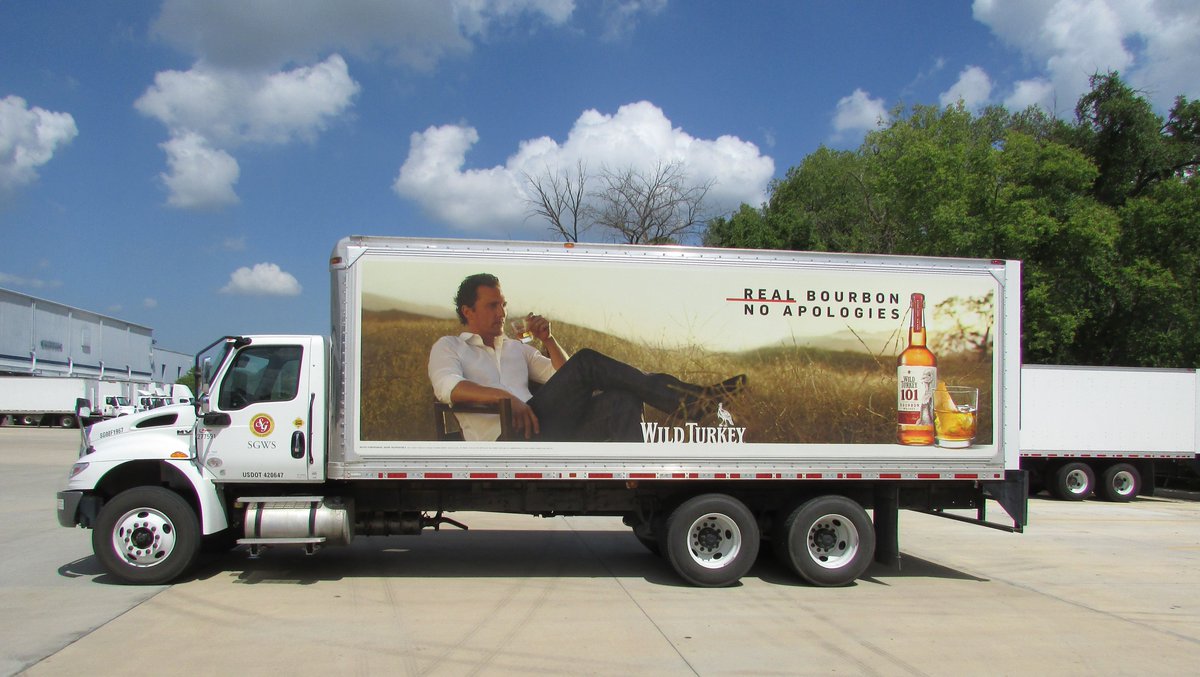 SGWineSpirits's tweet image. Morning, @McConaughey! Love seeing @WildTurkey on wheels. 🚚 Learn how you can brand your fleet with #SGWS: bit.ly/3oRJ0Pk. #SGWSTruck #BillboardOnWheels #TruckWrap #WildTurkey #TruckAdvertising #MatthewMcConaughey