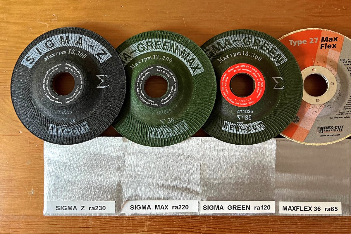 RexCut's tweet photo. Aggressive grinding, polish finish, and everything in-between. Here are a few of our products next to the finish they leave on stainless steel. #metalfab #stainless https://t.co/pcOOftYRQR