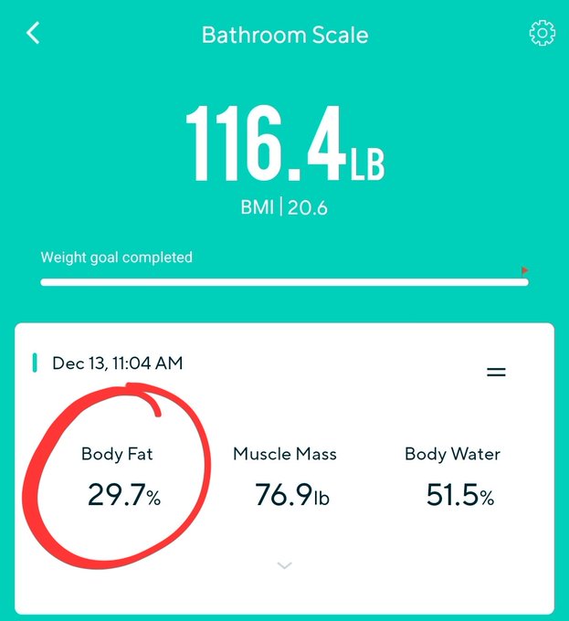 My bathroom scale says I'm 29.7% body fat. What percentage of that, would you say, is silicone? https://t