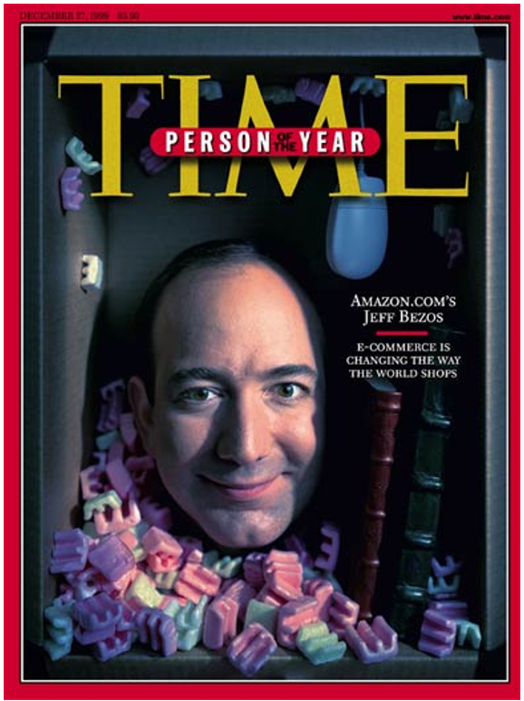 TommyThornton's tweet photo. As a reminder @JeffBezos also was named Time man of the year in 1999  The stock dropped from that point 95% over the next 22 months.  It's the ultimate sentiment peak. https://t.co/x5zNFrxPE0