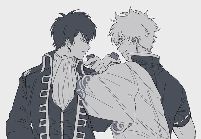 #銀土 
"Kagura cchan said that the people drinks like it in her hometown, you know it?"
"Don't you know what it means?"

*Cross-cupped wine: the bride and groom drink the cross-cupped wine from the another's glasses. 