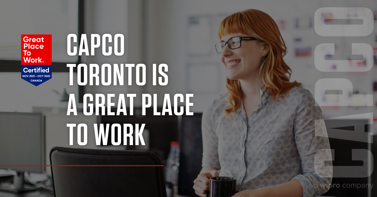 Capco's tweet photo. Capco Toronto has been certified a Great Place to work for 9 consecutive years.
Thank you to everyone who has contributed to creating an exceptional place to work.
https://t.co/rnE4Pek0xd
#wearehiring #greatplacetowork #beyourselfatwork #Toronto https://t.co/5IAX2ZAacW