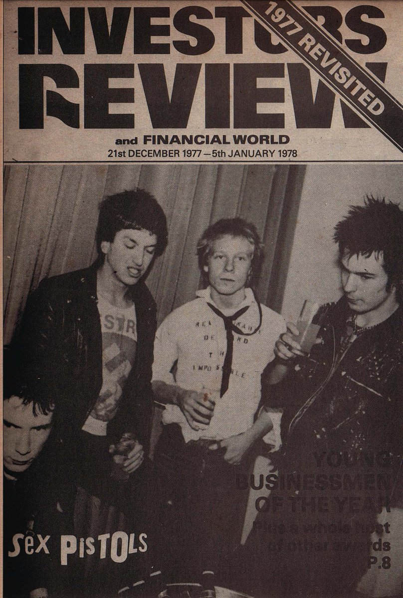 sexpistols's tweet photo. This day in Sex Pistols history... December 21st 1977. The Sex Pistols are voted "Young Businessmen of the Year 1977" in the Investors Review. https://t.co/WlNOsvZy30
