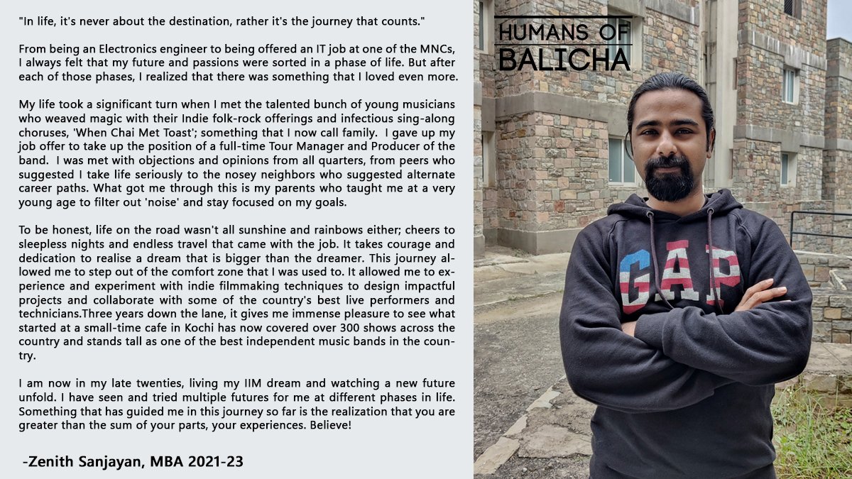 IIM_Udaipur's tweet photo. Zenith Sanjayan, an MBA student of IIM Udaipur tells us how one needs to cancel out the 'noise' to focus on their goals.
#IIMU #HumansOfBalicha #IIM #Inspiration #BSchool #Stories #India #Excellence https://t.co/tncGrb4kzv