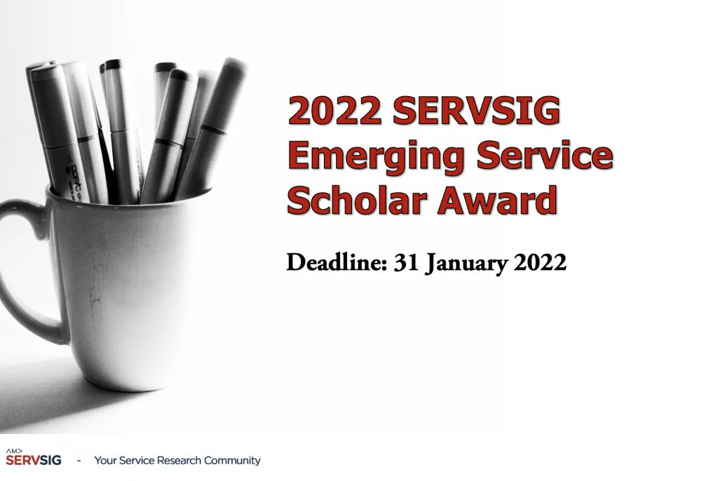 Maik_Ham's tweet photo. Request for nominations for the 2021 SERVSIG Emerging Service Scholar Award granted by the University of Porto” https://t.co/fblxTimrWD https://t.co/7xC2WDSPpk
#servsig #servicemarketing #Award