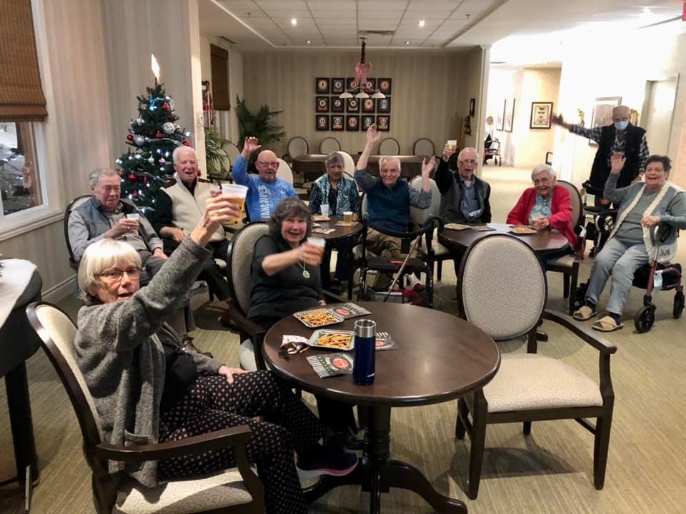 AllSeniorsCare's tweet photo. Yesterday the Grey Cup Football American football Game is was on and residents enjoyed some beer Clinking beer mugs and nachos while cheering Cheering megaphone on for their Canadian teams & watching them go head to head. #BeaconHeights #Ottawa #GreyCup https://t.co/xCF1vW3BRM