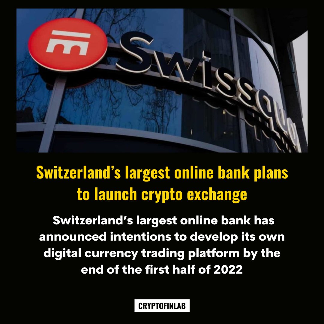 CryptoFinLab's tweet photo. Switzerland’s largest online bank plans to launch crypto exchange
#Crypto #CryptoAdoption #WazirXWarriors https://t.co/Emz2dhXISZ