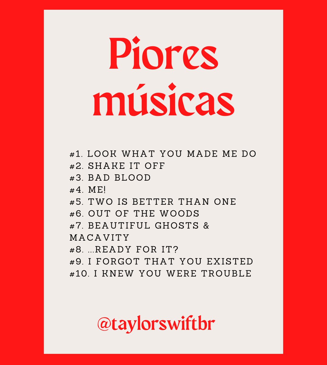 taylorswiftbr's tweet photo. A British Glamour elegeu as melhores e piores músicas da carreira de Taylor. 

Concordam? 👀 #HappyBirthdayTaylorSwift https://t.co/NFo4QAqE0v