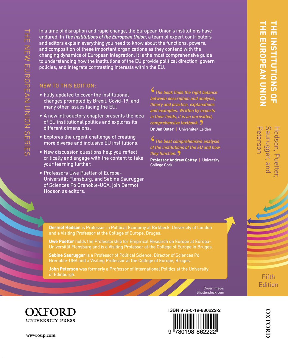 Its publication day! <a href="/dermot_hodson/">Dermot Hodson</a> <a href="/SSaurugger/">Saurugger S</a> are happy to announce the release of the 5th edition of 'The Institutions of the European Union'. Get your copy and check out the book here:

global.oup.com/academic/produ…
