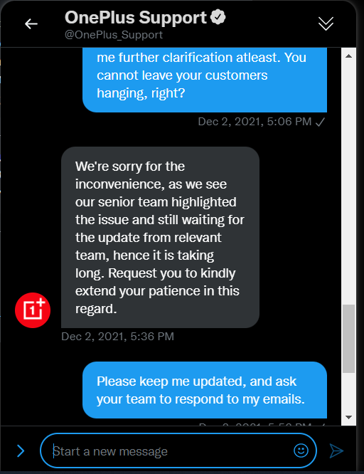 JTapariya's tweet photo. @OnePlus_Support Looks like all the OnePlus customer executives are scamsters. It has already been 12 days, and still got no response. My brand new device still hangs, wasted shit loads of my hard earned money.
#BycottOnePlus @Vikas_AGL @PeteLau https://t.co/KQ8Yt8iCpF