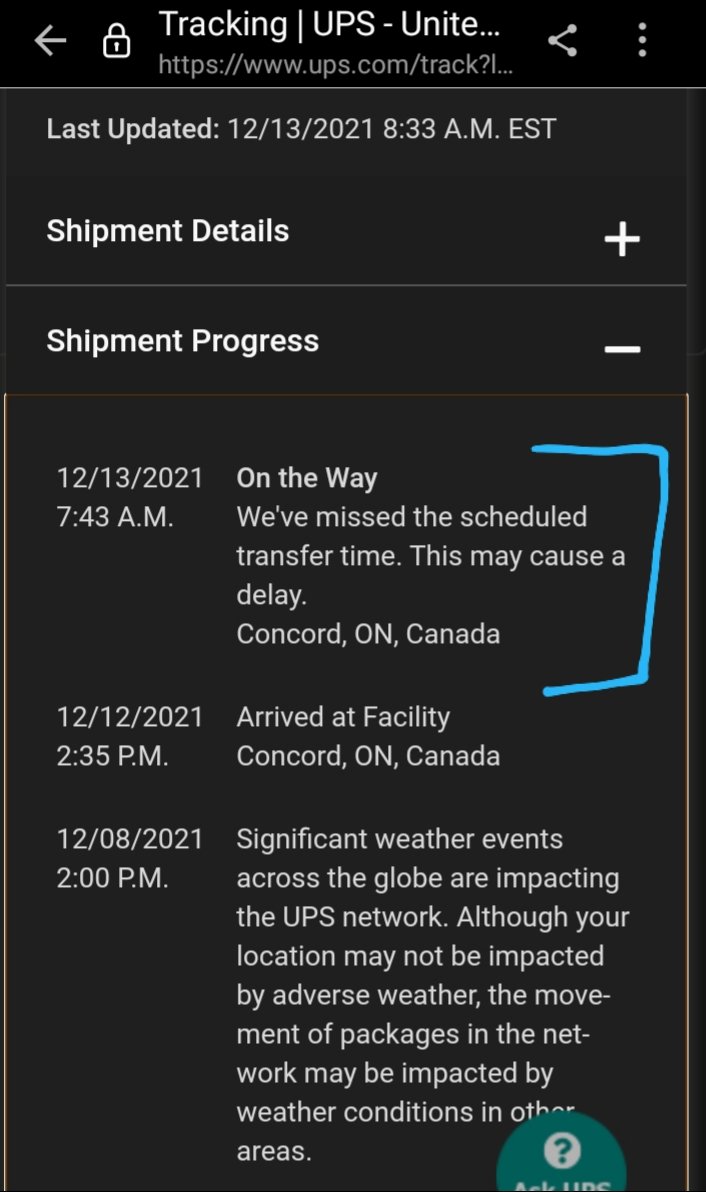 MPyarali's tweet photo. @UPS_Canada I would like to understand how do you miss a scheduled transfer? This is the 3rd time this package is delayed now. Can you please hire competent people? https://t.co/oFdLK6nsj5