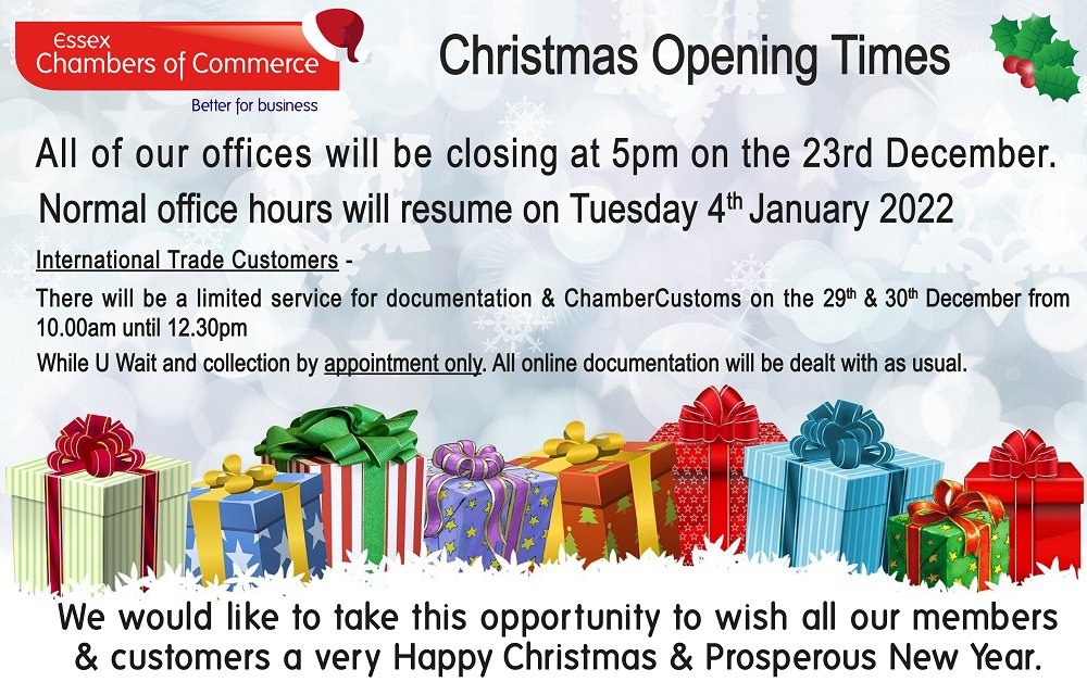🎄 Here are our #Christmas opening times - including details for @IntEssexChamber: