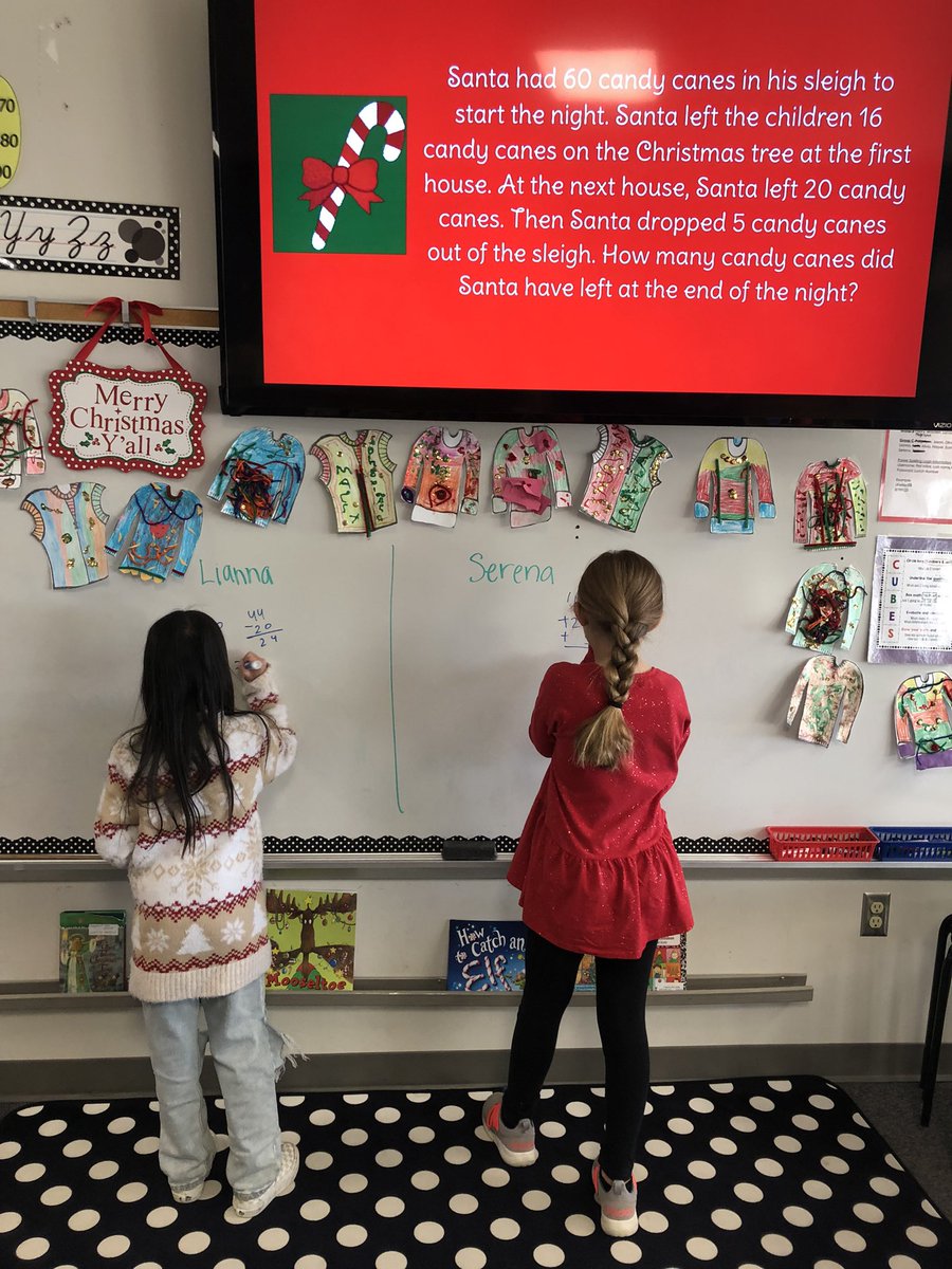 lkerley512's tweet photo. Students solving the same problem, two different ways! @rches_pirates @BurkeCoSchools #christmasmath https://t.co/mPS4GUc5jV