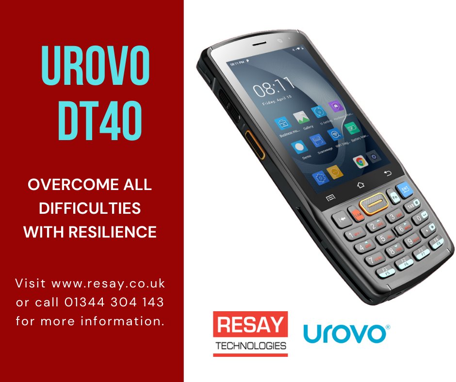 ResayTec's tweet image. Visit resay.co.uk/product/dt40/ or call 01344 304 143 for more information.
#UrovoDT40 #Urovo #AndroidTerminal #HandHeldTerminal #MobileDevice #MobileComputer #Android9Pie #Android9