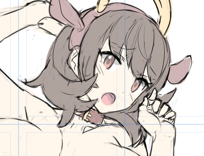 顔は描き込むほどに、詳細の具合とは引き換えに濃さが増していくので、一定の期間で削る作業してます。 