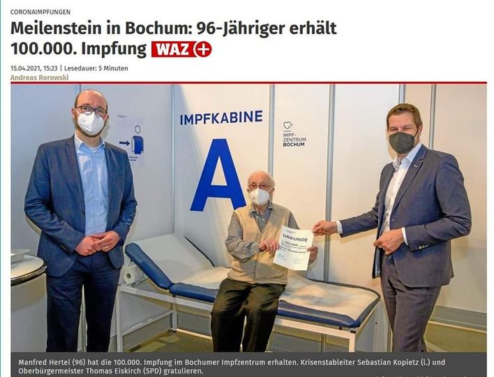 neulandrebellen's tweet photo. #Boostert ihr noch am dritten Stich rum? Nehmt euch ein Beispiel an diesem Methusalem: Er hat schon die 100.000ste #Impfung erhalten. Respekt! https://t.co/Zz5Db5Ceum
