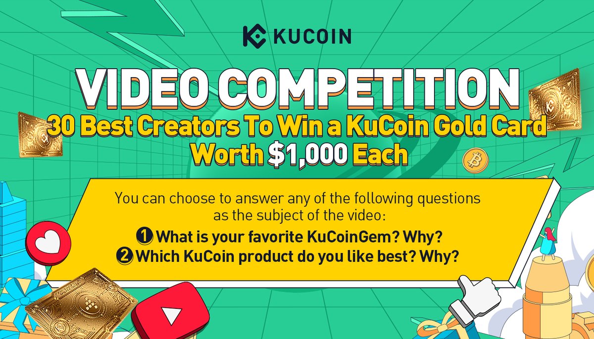 What's your favorite #KuCoinGem?

Which #KuCoin product do you like best?

📽️ Make a #Youtube video of your story with KuCoin to win a limited-edition Gold Card (worth $1,000)!

Click here to submit your video 👉 gleam.io/1i3il/kucoin-c…

#KuCoin10MUsers