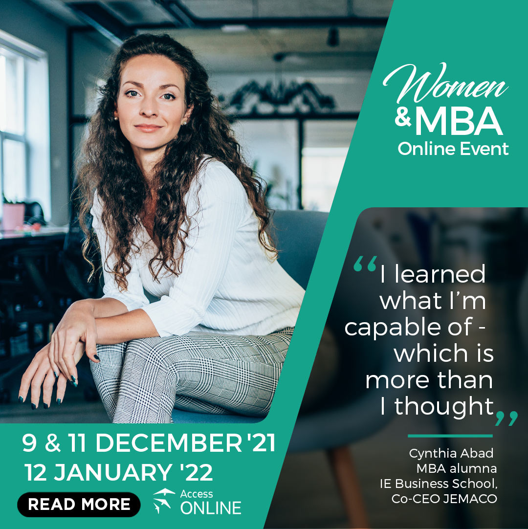 Si vous avez des questions sur votre carrière en tant que femme ou vous avez simplement besoin d'un booster positif et créatif, rejoignez l'événement en ligne Women &amp; MBA les 9 et 11 décembre 2021 et le 12 janvier 2022. Réservez c'est gratuit ! accessmba.com/link/JHq