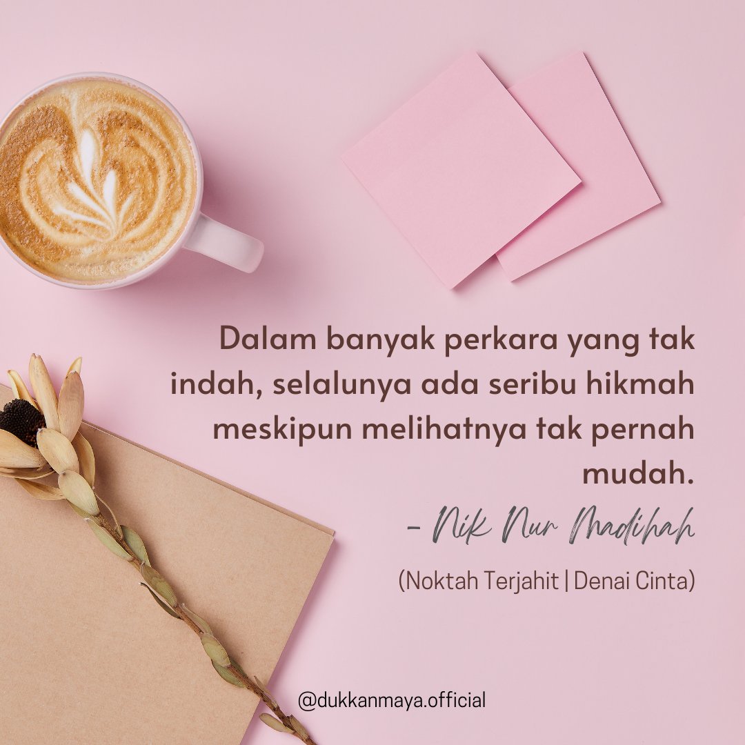 Dalam banyak perkara yang tak indah, selalunya ada seribu hikmah meskipun melihatnya tak pernah mudah.Kita cuma perlu berhadapan dengan gagah, meskipun tidak ada siapa meneman gundah.Dalam situasi kita yang ditimpa masalah, akan terbongkarlah segala rupa dan wajah.