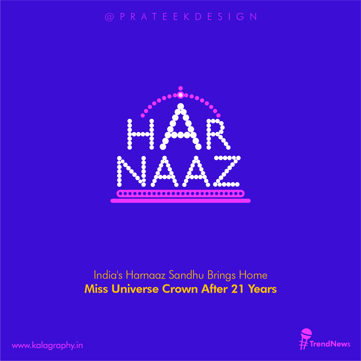 DesignPrateek's tweet photo. Congratulations @harnaazsandhu_03
.
.
#missuniverse #india #fashion #proud #lifestyleblogger #achievement #prateekdesign #kalagraphy #success #soulo_voyager #joinus #imagination #innovation #minimalist #logodesigner #graphic #creativity #art #igdaily #wow #life #blessings https://t.co/wvUGNbEcbf