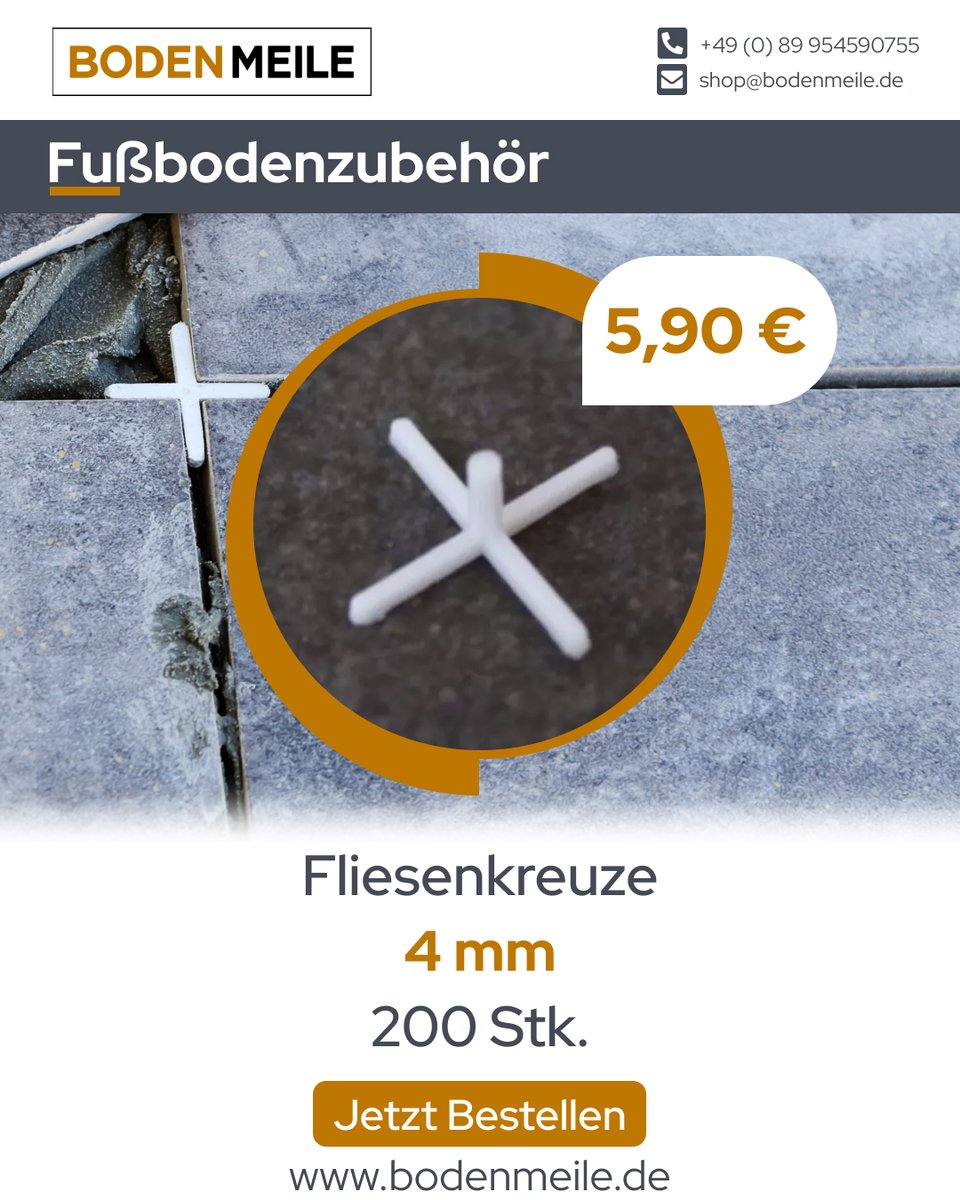 bodenmeile's tweet photo. Fußbodenzubehör
https://t.co/GMiERm5aTZ

Fliesenkreuze 1mm - 200 Stk. - 3,90 €
Fliesenkreuze 2mm - 200 Stk. - 3,90 €
Fliesenkreuze 3mm - 200 Stk. - 4,90 €
Fliesenkreuze 4mm - 200 Stk. - 5,90 € https://t.co/xJiTzdKOZ9