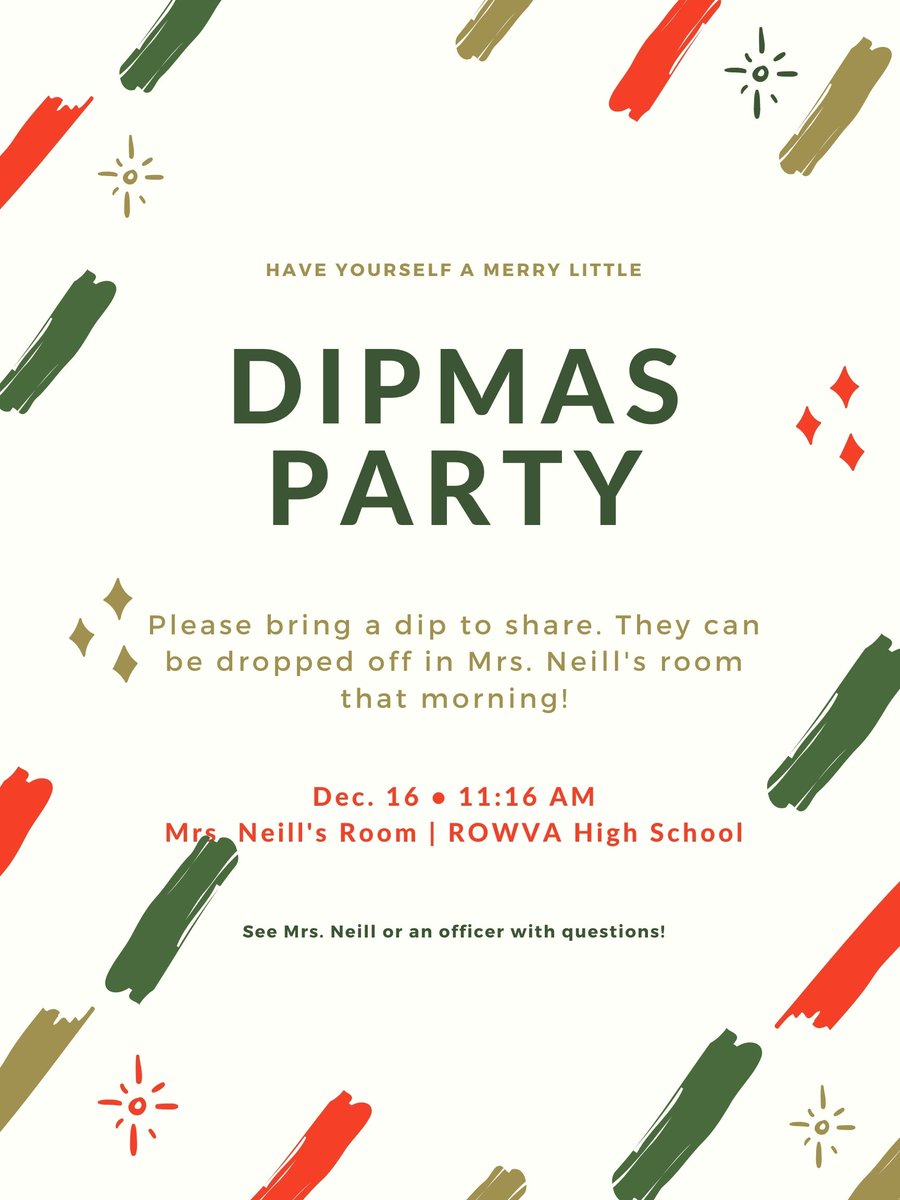 rowva_fccla's tweet photo. FCCLA members, please read the announcement about our potluck on Thursday at lunch!
See @ms_neill or an officer with questions. 🎄🌲
#rowvastrong #rowvafccla https://t.co/s1LhowuxCL