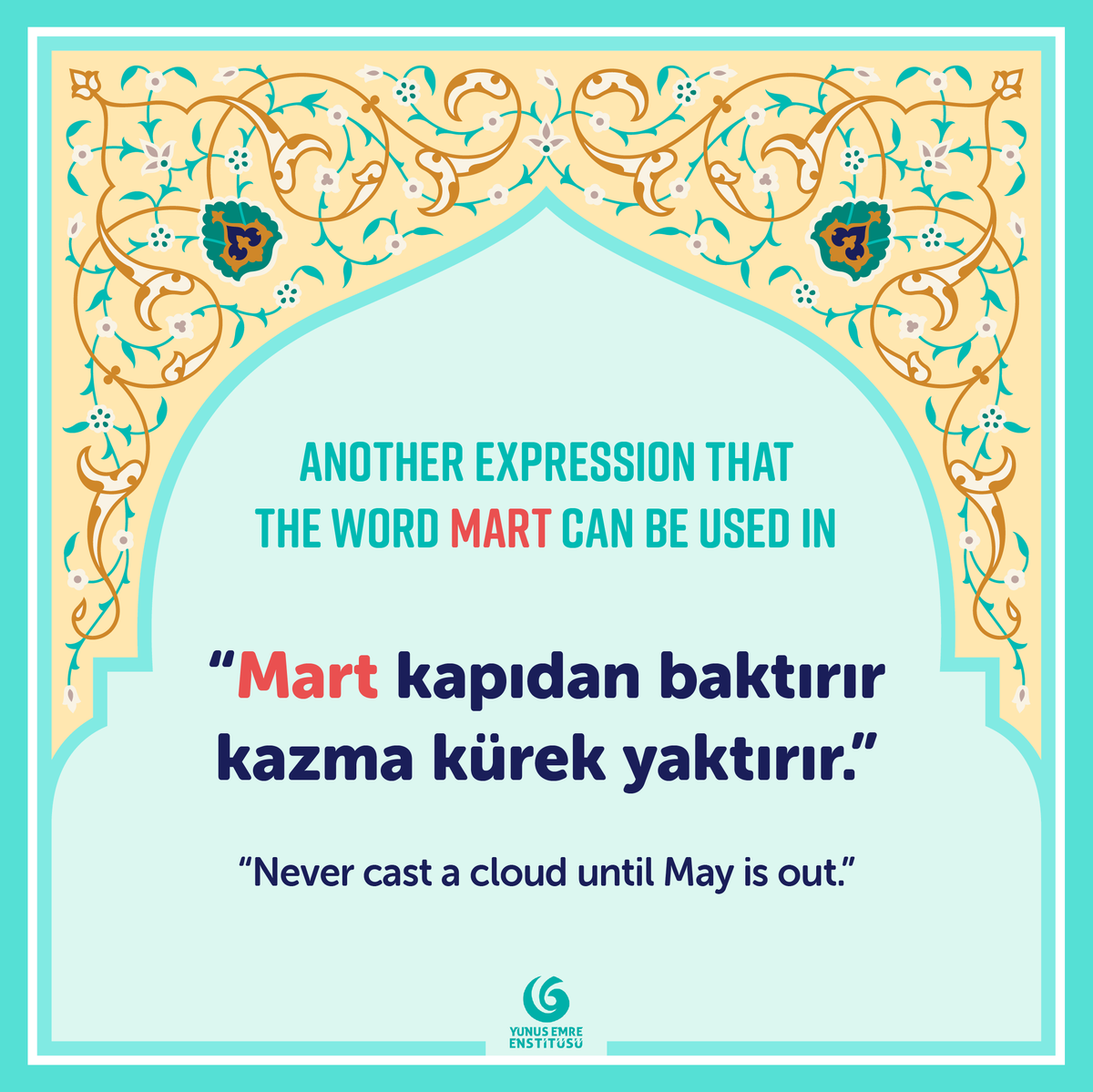 yeeamerika's tweet photo. 🇹🇷 ❝Mart ayı dert ayı❞

🇺🇸 ❝March is the month of trouble❞

#MerhabaMonday #TurkishIdioms 
#NewLanguage #TurkishCulture https://t.co/dNDJ5PDJ21