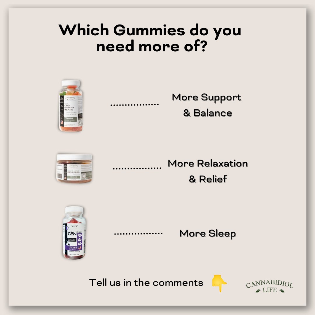 CannabidiolLife's tweet photo. Each type of Gummy has different purposes for our wellness. 

Tell us which one you need more of in the comments. 👇 

#cbdedibles #cbdinfusededibles #cannabisedibles #infusededibles #thcedibles  #cbdgummies #cbdcommunity https://t.co/HH4jwrLMkO