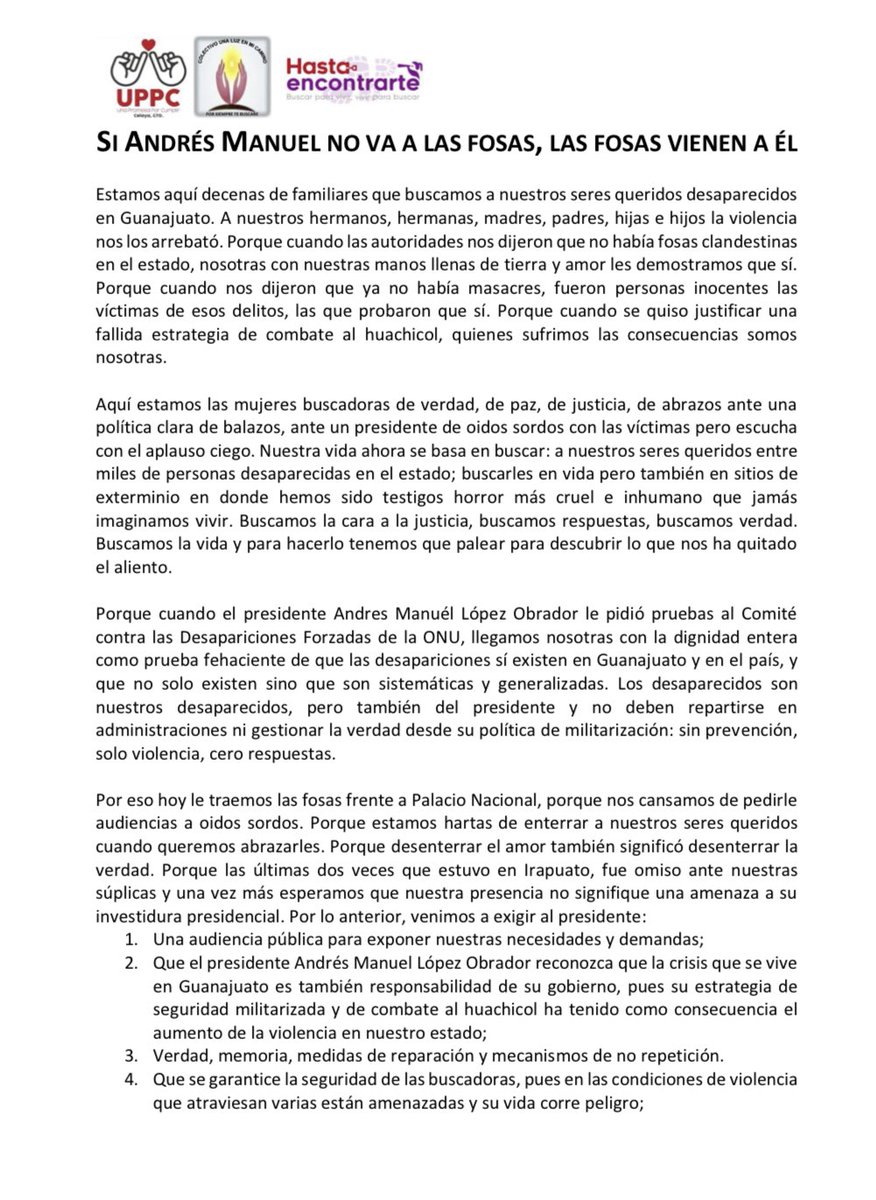 HEncontrarte's tweet photo. Si @lopezobrador_ no va a las fosas, nosotras se las traemos. Estas son las fosas que muestran la ausencia del Estado, no son del pasado. No es cosa de colores o gobiernos, ¡busquemos justicia! No queremos  enterrarlos queremos abrazarlos. #LaAusenciaSeSiente https://t.co/kwya7UxhUc