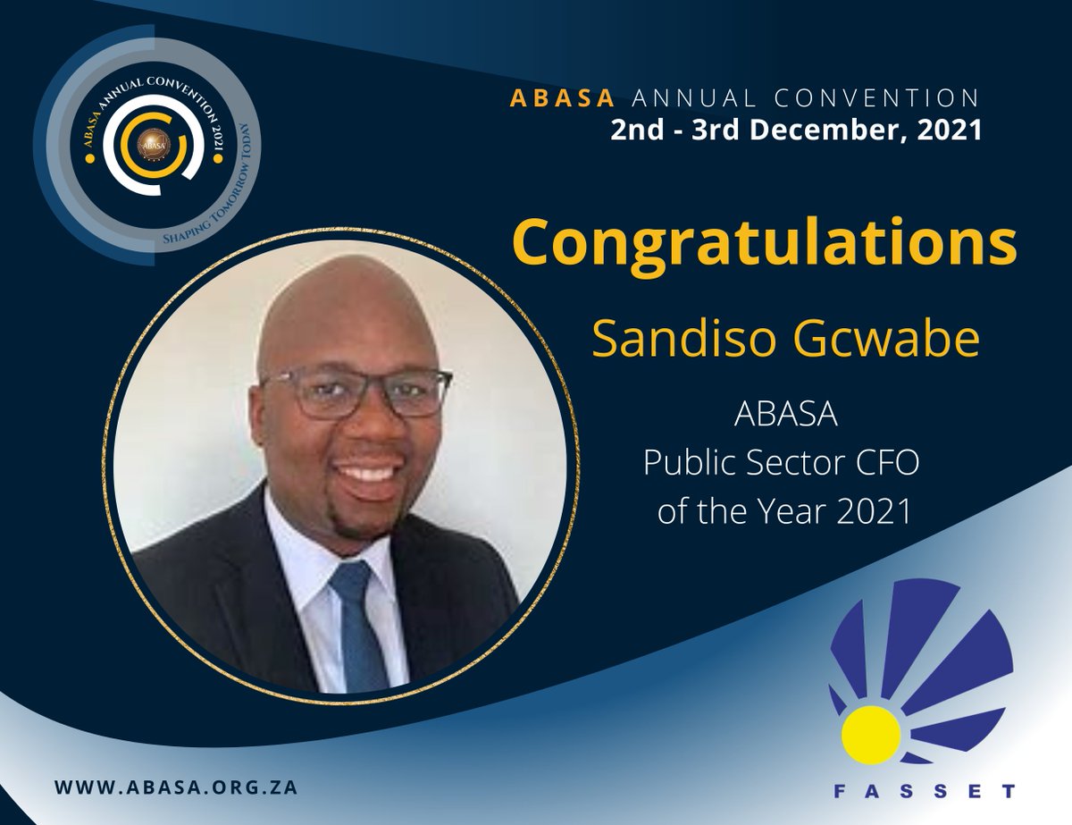 ABASA_National's tweet photo. Congratulations go out to Sandiso Gcwabe on winning ABASA Public Sector CFO of the Year 2021 at the recent ABASA Annual Convention 2021 Gala Dinner and Awards Evening. https://t.co/8X58DtSZiD