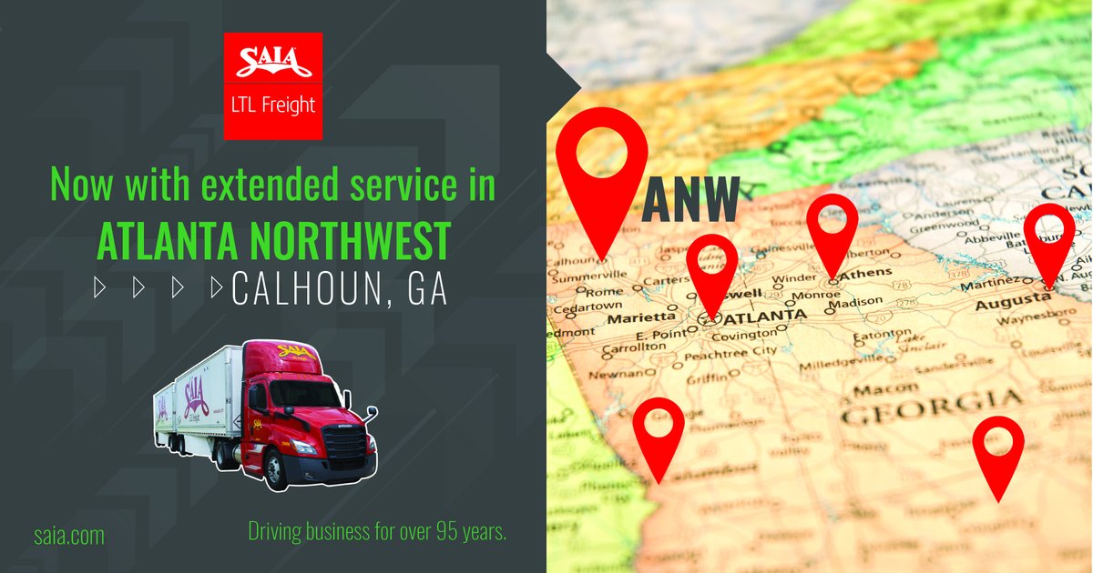 Saia_Inc's tweet photo. Our terminal is now open in Calhoun, GA. We are ready to provide even better service in one of the nation’s largest markets! #SaiaProud https://t.co/m3SHTOIPZT