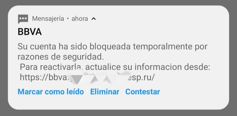 Origen "BBVA": ✅
Excusa creíble: ✅
Bien escrito: ✅
HTTPS (Seguro): ✅
Web idéntica al BBVA: ✅
Domino .ru (Rusia): ❌‼️‼️

Cuidado, los SMSHING cada vez son más realistas. 

#phishing #cibercrimen #estafa