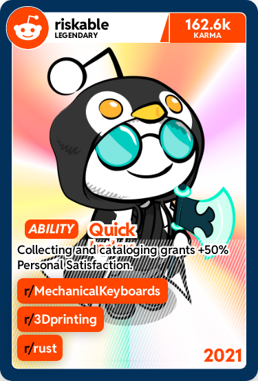 riskable's tweet image. Ahaha I love the "trading card" that #RedditRecap generated for my account.  "Legendary" tehehe