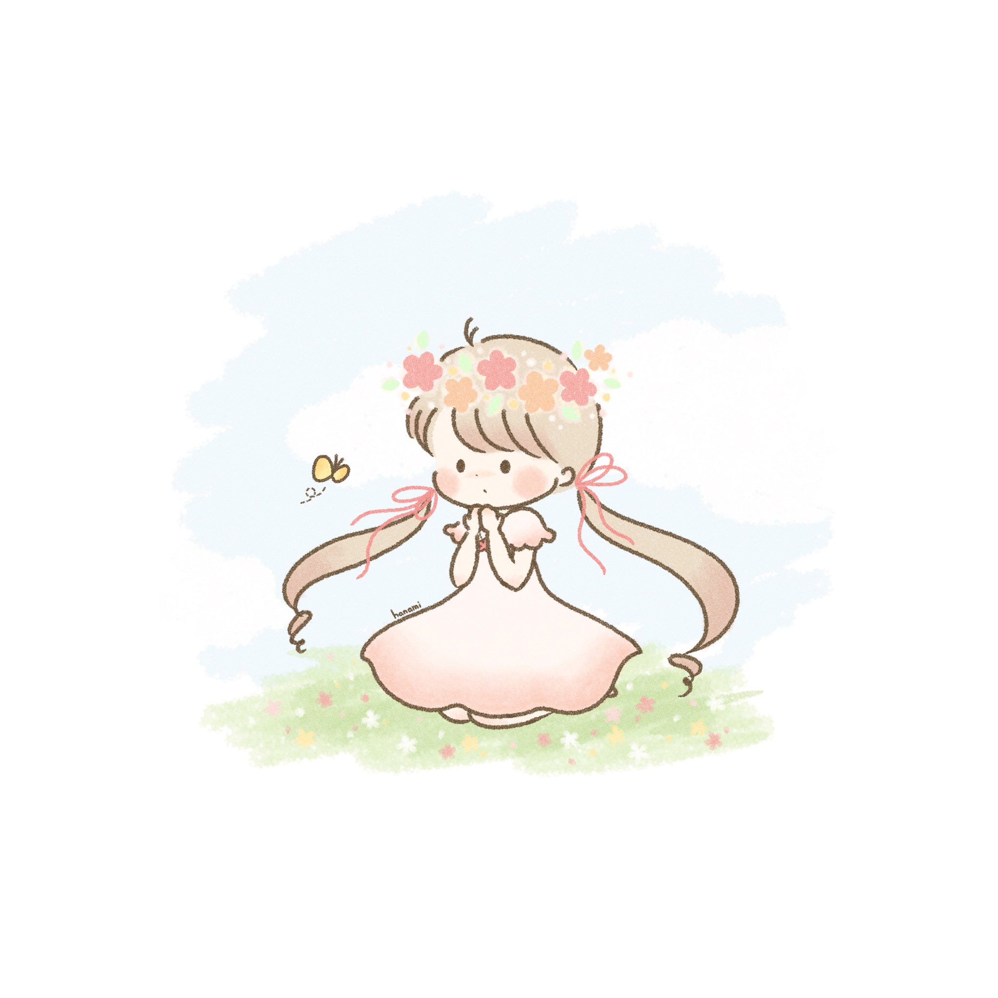 手描きイラスト オリジナル B5サイズ 創作 原画 春 桜 ピンク 花