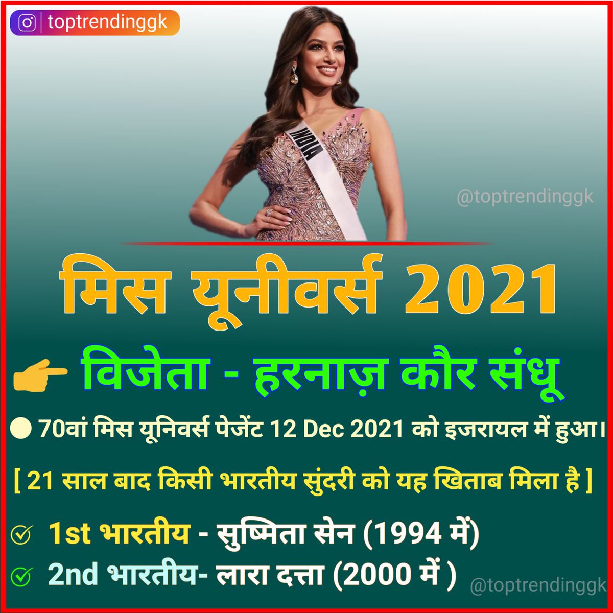 SHIVDAY33399733's tweet photo. Proud of u 👑👑👸👸🇮🇳
देश की बेटी हरनाज कौर संधू को विश्व सुंदरी बनने पर
बहुत बहुत बधाई व शुभकामनाएं
चंडीगढ को बेटी ने 21 साल बाद मिस यूनिवर्स का ताज हासिल कर दुनिया भर में भारत का गौरव बढ़ाया है और दुनिया को ये बताया है कि भारतीय नारी रूप,गुण,बुद्धि और संस्कार का अनूठा संगम है। https://t.co/o8VX7FI6gm