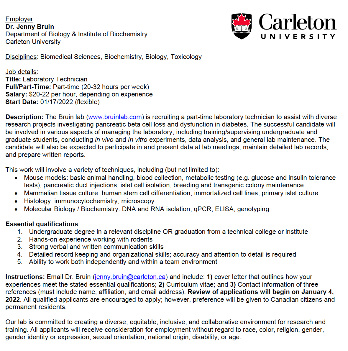 bruinjenny1's tweet photo. The #BruinLab is recruiting a part-time lab technician with rodent handling experience. If you know of anyone in Ottawa who might be interested, please have them reach out. Thanks! @CarletonScience @CarletonBiology https://t.co/VaZSYjitDr