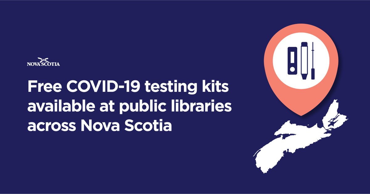nshealth's tweet image. Starting today, Nova Scotians can pick up free COVID-19 rapid test kits at public libraries across the province to help with safe gatherings over the holidays.

They are packaged in kits of 5 tests and there is a limit of one kit per person.