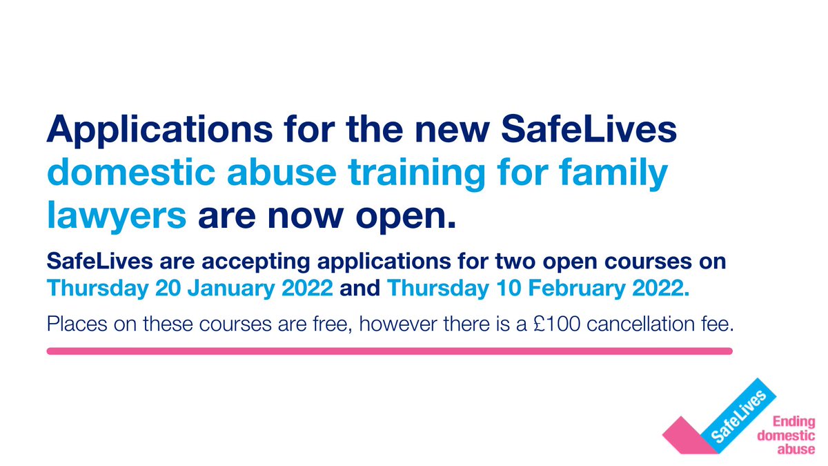 BeckFitzgerald_'s tweet photo. Family Courts can be a traumatising place for many survivors of #DomesticAbuse. @safelives_ have developed a new culture change training programme for #lawyers practicing in the #FamilyCourts.
Applications for the first pilot courses are now open at- https://t.co/NuE4GH6xmz https://t.co/fZsyHQ1PHI