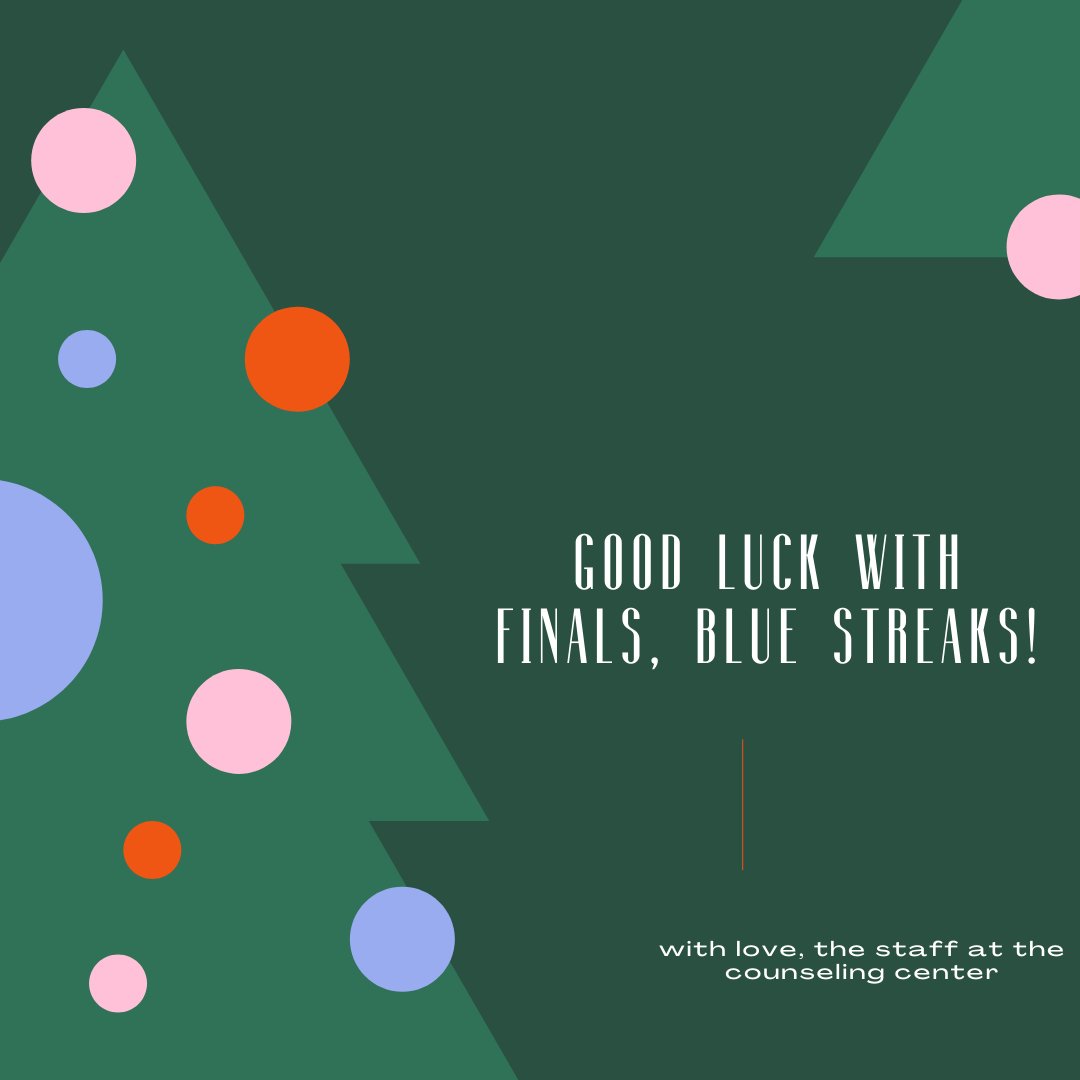 JCU_UCC's tweet photo. The staff at the Counseling Center would like to wish all of our students the best of luck on their finals this week. Your hard work all semester's about to pay off in the best way! Although it is finals week, students can call our center to make an appointment at 216-397-4283! https://t.co/r1R0LXa7IH