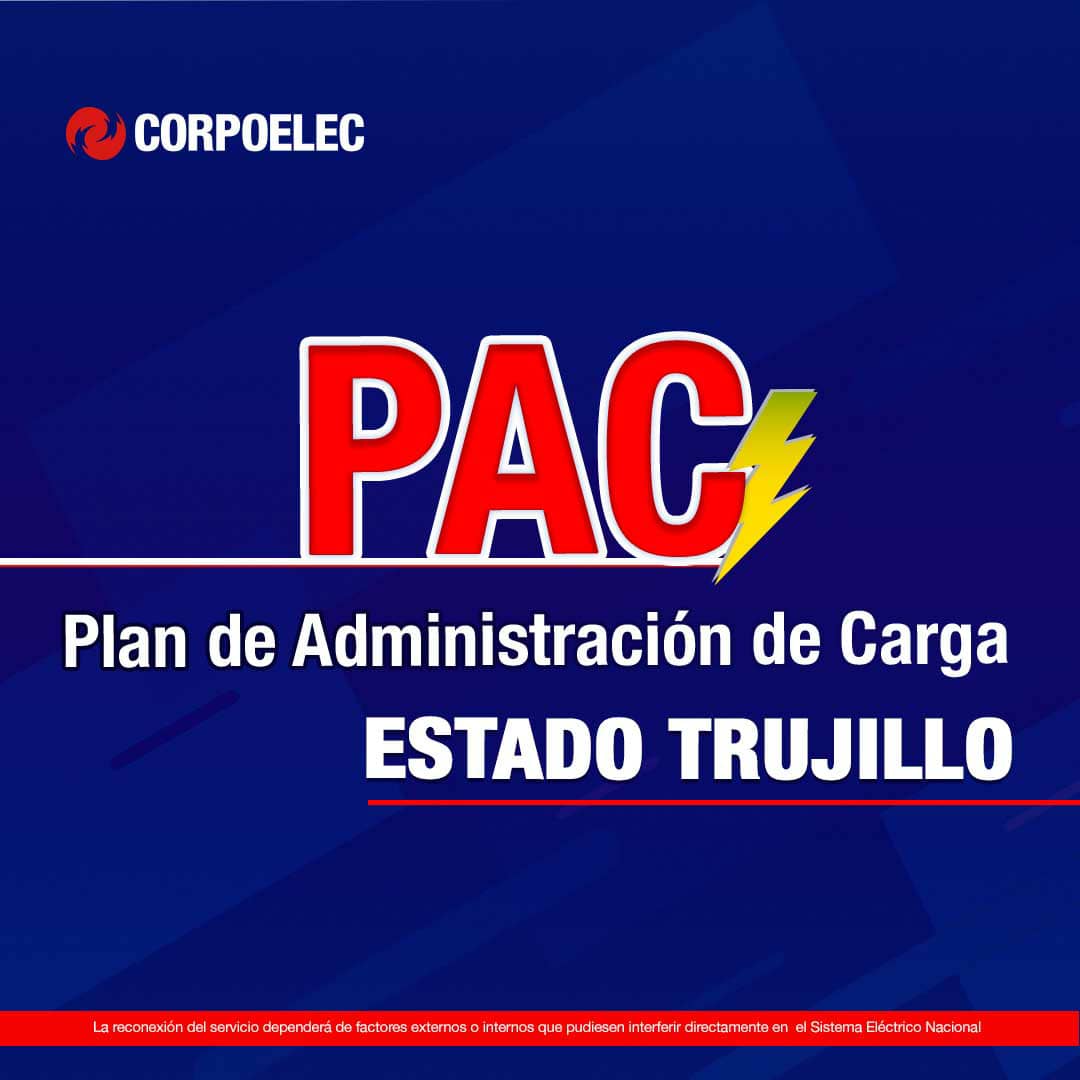 CorpoelecInfo's tweet photo. #Entérate || Sectores del Plan de Administración de Carga #PAC que se aplicará este #13Diciembre, correspondiente al estado #Tujillo.
¡Te queremos mantener informado!
#YoMeVacuno https://t.co/lVVjEKimDR