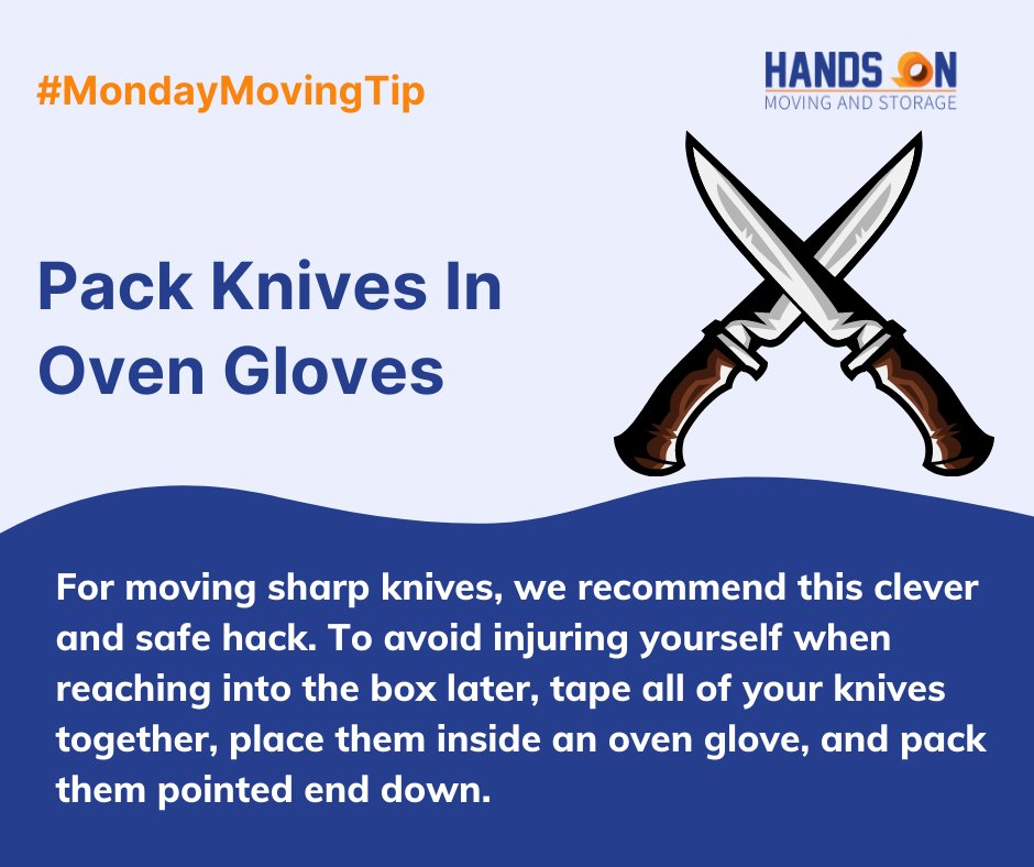 handsonmoving's tweet image. Monday moving tip on how to pack knives. #MondayMovingTip #movingtips